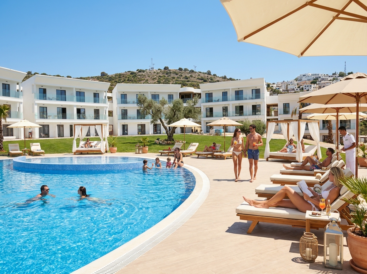 Piscina del hotel a pleno día con huéspedes